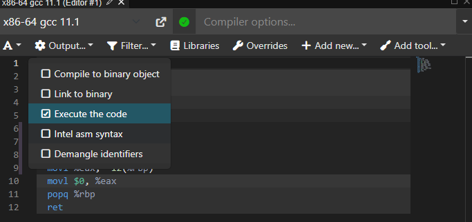 Compile Explorer Ouptut Options
